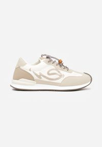 Renee - Beżowe Sneakersy Ozdobione Geometrycznym Motywem Phiaronei. Okazja: na co dzień. Kolor: beżowy. Materiał: jeans. Wzór: geometria, aplikacja #5