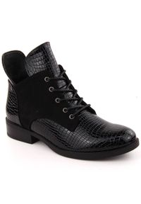 Botki damskie lakierowane kroko czarne Vinceza 16477. Kolor: czarny. Materiał: zamsz. Szerokość cholewki: normalna #1