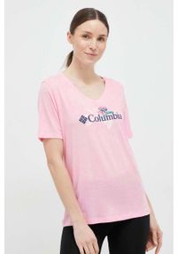 columbia - Columbia t-shirt damski kolor różowy. Kolor: różowy. Wzór: nadruk