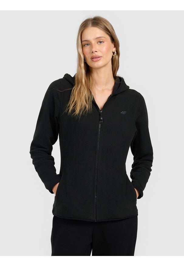 4f - 4F Polar slim z kapturem damski - czarny XL. Typ kołnierza: kaptur. Kolor: czarny. Materiał: polar. Sport: fitness