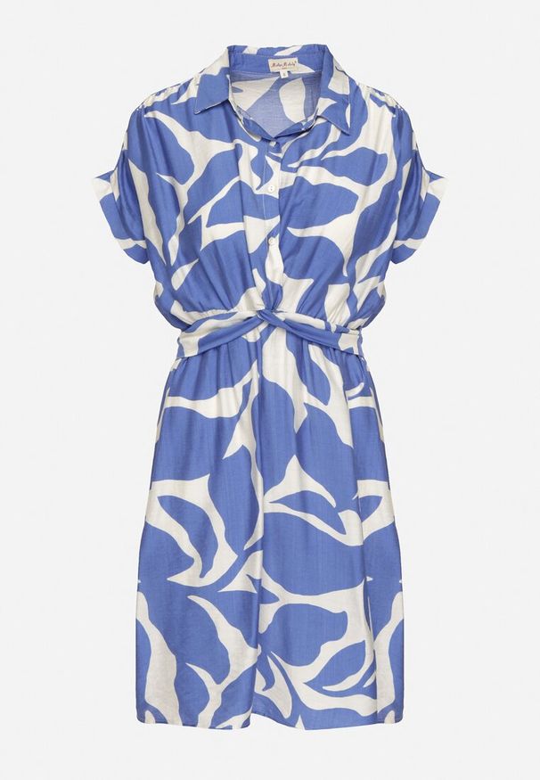 Born2be - Niebieska Taliowana Sukienka z Wiskozą z Geometrycznym Wzorem Galadira. Okazja: na spacer, na imprezę, na co dzień. Kolor: niebieski. Materiał: wiskoza. Wzór: geometria. Styl: casual, klasyczny