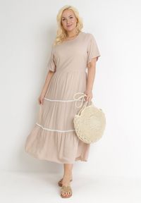 Born2be - Beżowa Rozkloszowana Sukienka Maxi Wiązana z Tyłu Zathia. Kolor: beżowy. Materiał: materiał. Wzór: ażurowy. Długość: maxi #7