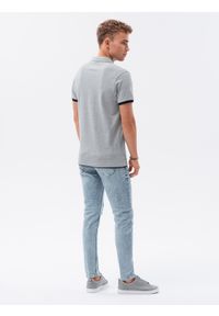Ombre Clothing - Koszulka męska polo bawełniana - jasnoszara V7 S1382 - S. Typ kołnierza: polo. Kolor: szary. Materiał: bawełna. Wzór: nadruk. Styl: klasyczny #3