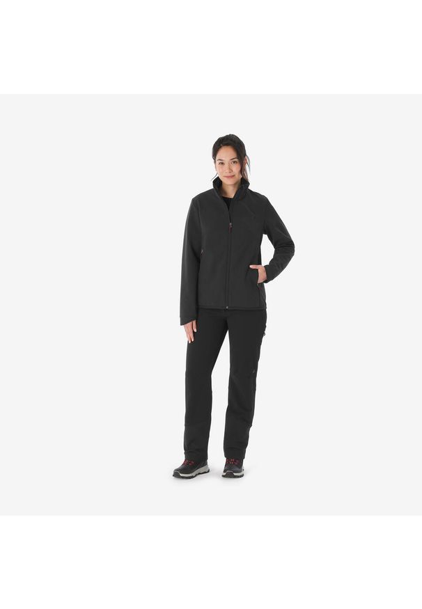 FORCLAZ - Kurtka turystyczna damska Forclaz MT100 Softshell. Kolor: wielokolorowy, czarny, szary. Materiał: softshell