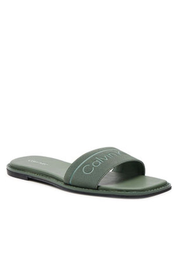 Calvin Klein Klapki Flat Slide He HW0HW01989 Zielony. Kolor: zielony. Materiał: materiał