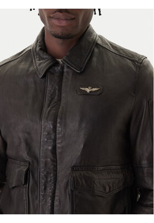 Aeronautica Militare Kurtka skórzana 252PN0963U100839 Czarny Regular Fit. Kolor: czarny. Materiał: skóra