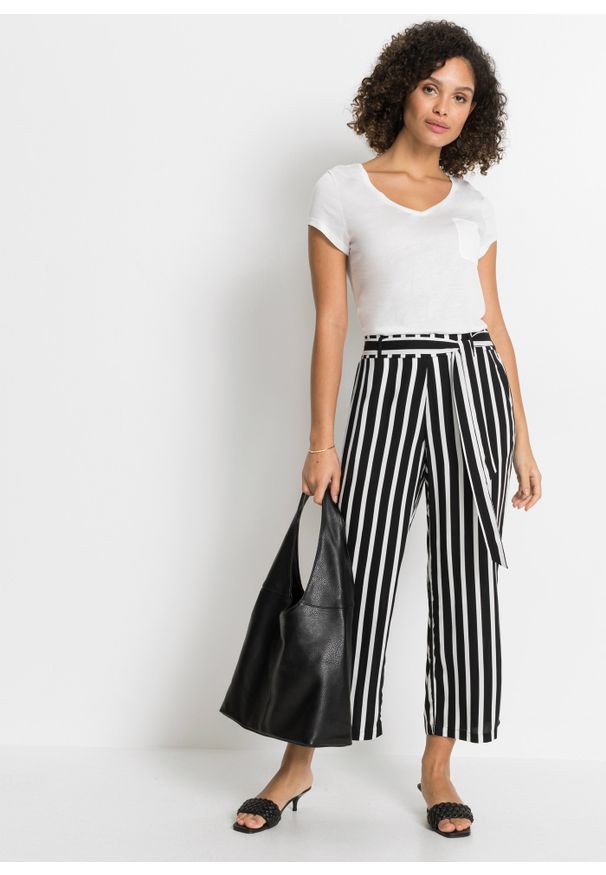 bonprix - Spodnie palazzo z wysoką talią. Kolor: czarny. Materiał: wiskoza. Styl: elegancki