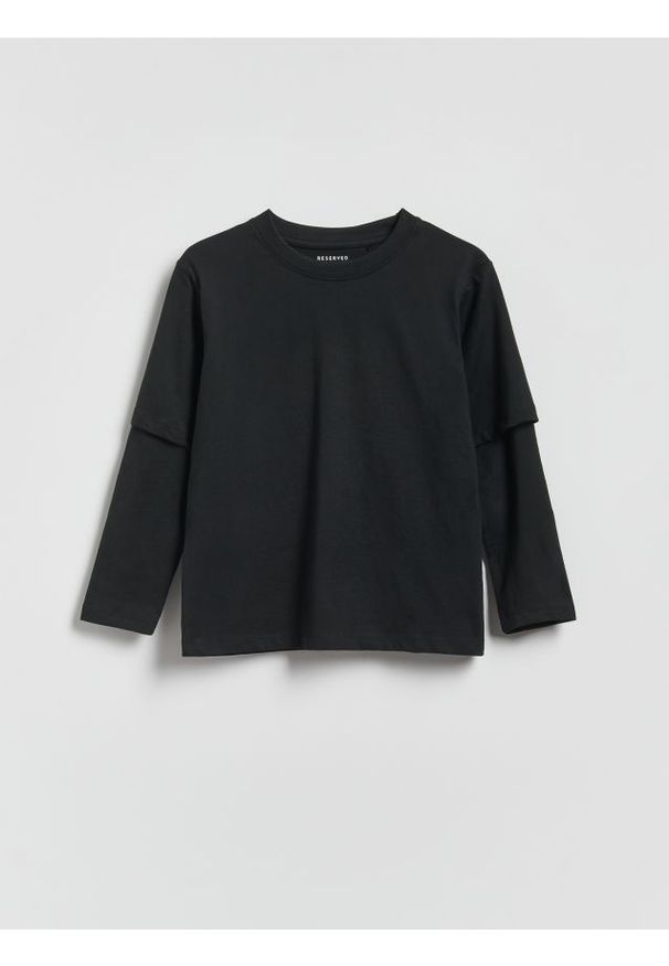 Reserved - Bawełniany longsleeve - złamana biel. Materiał: bawełna. Długość rękawa: długi rękaw