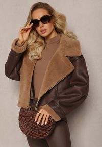 Renee - Brązowa Kurtka Biker z Ozdobnym Kożuszkiem Ophima. Kolor: brązowy. Materiał: futro. Styl: elegancki #5