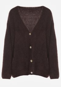 Renee - Brązowy Kardigan z Wełną i Moherem o Klasycznym Kroju z Dekoltem w Serek Avelmio. Okazja: na co dzień, na randkę, na spacer. Typ kołnierza: dekolt w serek. Kolor: brązowy. Materiał: wełna, moher. Długość rękawa: długi rękaw. Długość: długie. Styl: klasyczny #3