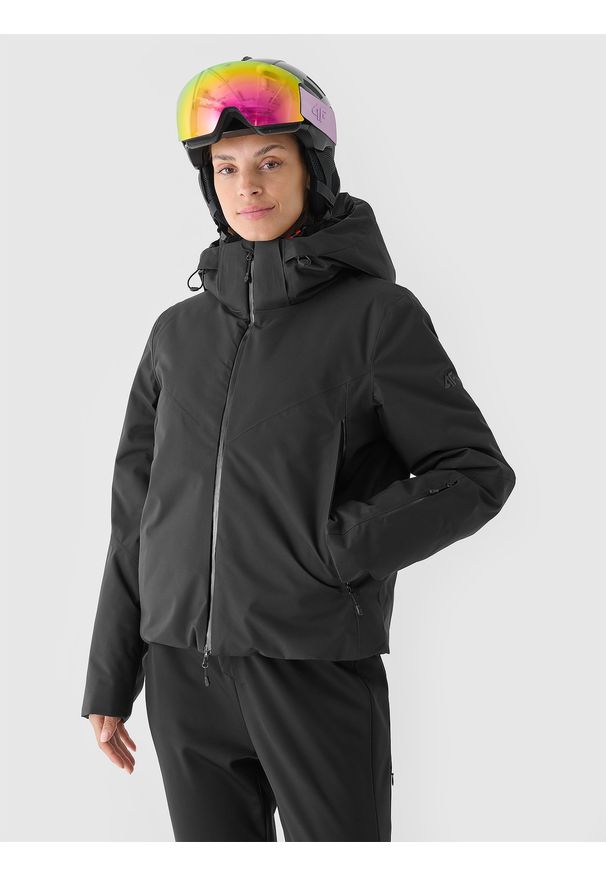 4f - 4F Kurtka narciarska membrana Dermizax 20000 damska - czarna XL. Typ kołnierza: kaptur. Kolor: czarny. Materiał: dzianina, materiał, tkanina. Długość: długie. Wzór: aplikacja. Sezon: zima. Styl: klasyczny