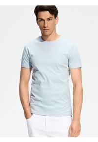 Reserved - T-shirt slim z bawełny pima - jasnoturkusowy. Kolor: turkusowy. Materiał: bawełna