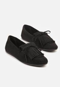 Renee - Czarne Mokasyny z Kokardą i Frędzlami Ivandellia. Okazja: na co dzień. Kolor: czarny. Materiał: jeans. Styl: klasyczny, casual #6