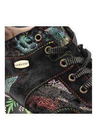 Czarne Sneakersy Laura Vita Buty Damskie Na Platformie. Zapięcie: sznurówki. Kolor: czarny. Szerokość cholewki: normalna. Wzór: haft, kwiaty. Obcas: na platformie #3