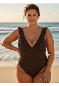 Sinsay - Prążkowany kostium kąpielowy - brązowy. Kolor: brązowy. Materiał: prążkowany #1