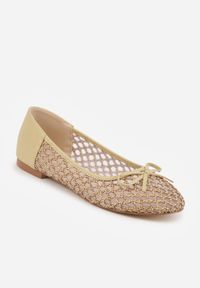 Born2be - Ciemnobeżowe Siateczkowe Balerinki z Plecioną Cholewką z Kokardką Lilinrelle. Okazja: na co dzień. Kolor: beżowy. Materiał: jeans. Szerokość cholewki: normalna. Styl: casual, klasyczny, elegancki #3