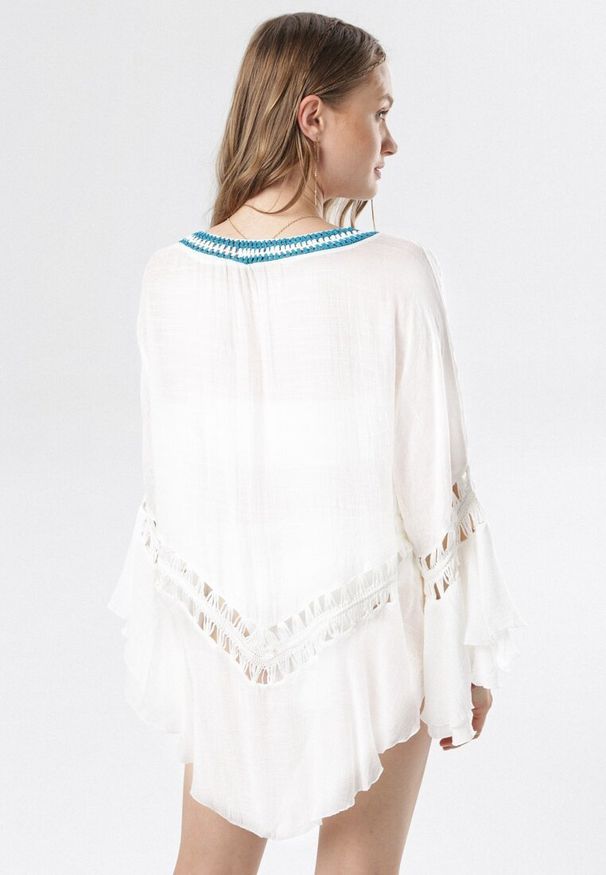 Born2be - Biała Tunika Raylee. Kolor: biały. Długość rękawa: długi rękaw. Długość: długie. Wzór: ażurowy. Styl: boho