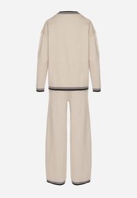 Born2be - Jasnobeżowy Dzianinowy Komplet z Ozdobną Lamówką Sweter i Szerokie Spodnie Ralenae. Kolor: beżowy. Materiał: dzianina #6