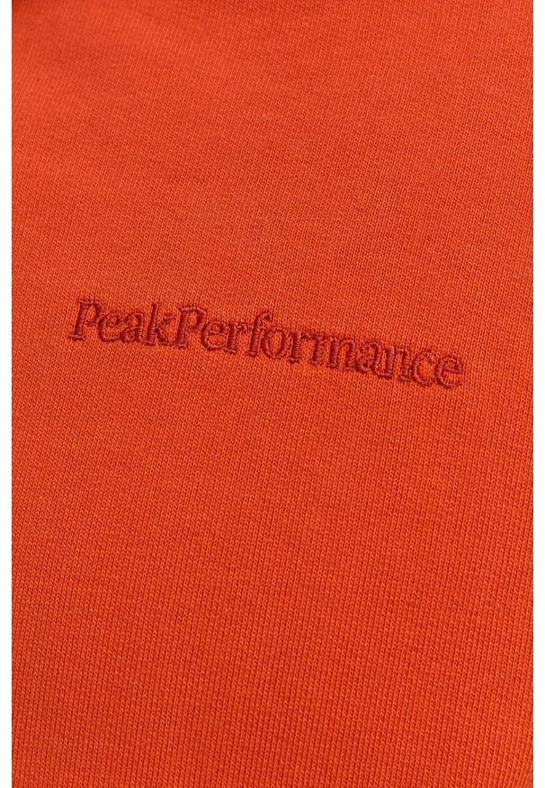 Peak Performance Bluza bawełniana męska kolor pomarańczowy z kapturem gładka. Okazja: na co dzień. Typ kołnierza: kaptur. Kolor: pomarańczowy. Materiał: bawełna. Długość rękawa: raglanowy rękaw. Wzór: gładki. Styl: casual