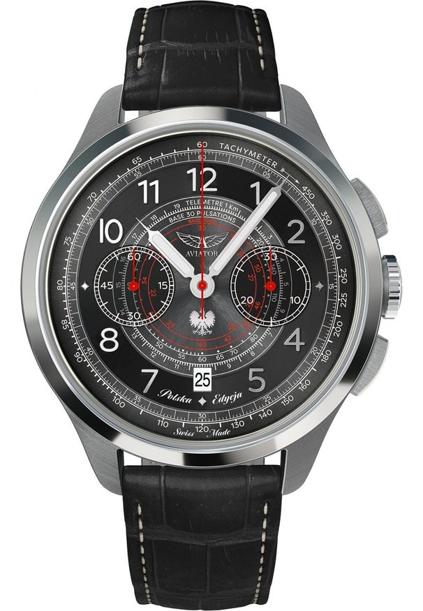 AVIATOR - Zegarek męski Aviator V.4.40.0.350.4 PL czarny. Kolor: czarny