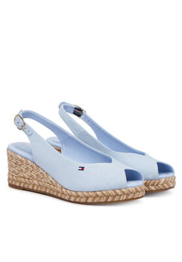TOMMY HILFIGER - Tommy Hilfiger Espadryle Hemp Slingback Wedge Espadrilles FW0FW09472 Niebieski jasny. Kolor: niebieski. Materiał: materiał