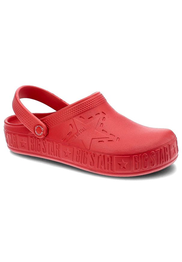 Big-Star - Czerwone Klapki Big Star Wodoodporne Buty Damskie. Okazja: na spacer. Kolor: czerwony. Materiał: materiał. Wzór: aplikacja. Sezon: lato. Styl: sportowy, wakacyjny