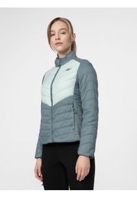 4f - Kurtka puchowa trekkingowa z wypełnieniem Primaloft® ThermoPlume® damska. Typ kołnierza: bez kaptura, kołnierzyk stójkowy. Kolor: turkusowy. Materiał: puch. Technologia: Primaloft #1