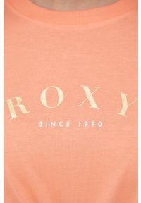 Roxy t-shirt bawełniany kolor różowy. Okazja: na co dzień. Kolor: pomarańczowy. Materiał: bawełna. Wzór: nadruk. Styl: casual