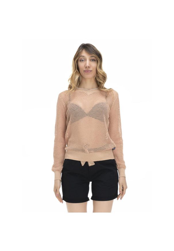 LEONE 1947 APPAREL - Damska siateczkowa bluza w odcieniach ziemi. Kolor: beżowy. Materiał: tkanina