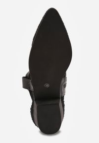 Born2be - Czarne Ażurowe Botki Kowbojki z Haftem na Niskim Obcasie Typu Stożek Bertolina. Okazja: na co dzień. Kolor: czarny. Materiał: jeans. Wzór: ażurowy, haft. Obcas: na obcasie. Styl: casual, klasyczny, wizytowy. Wysokość obcasa: niski #5