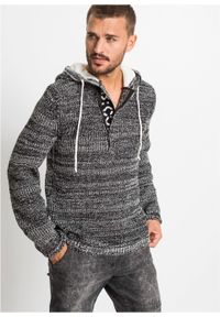 Sweter z kapturem bonprix czarny melanż. Typ kołnierza: kaptur. Kolor: czarny. Materiał: materiał, akryl. Wzór: melanż #6