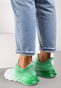 Renee - Biało-Zielone Buty Sportowe Alezzi. Wysokość cholewki: przed kostkę. Zapięcie: bez zapięcia. Kolor: zielony. Szerokość cholewki: normalna. Wzór: aplikacja #3