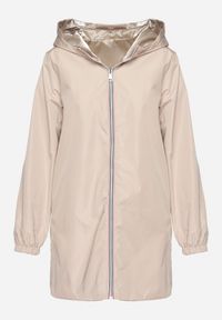 Born2be - Beżowa Kurtka Dwustronna z Nieodpinanym Kapturem i Metalicznym Efektem Lirednil. Kolor: beżowy. Wzór: gładki. Styl: elegancki #3