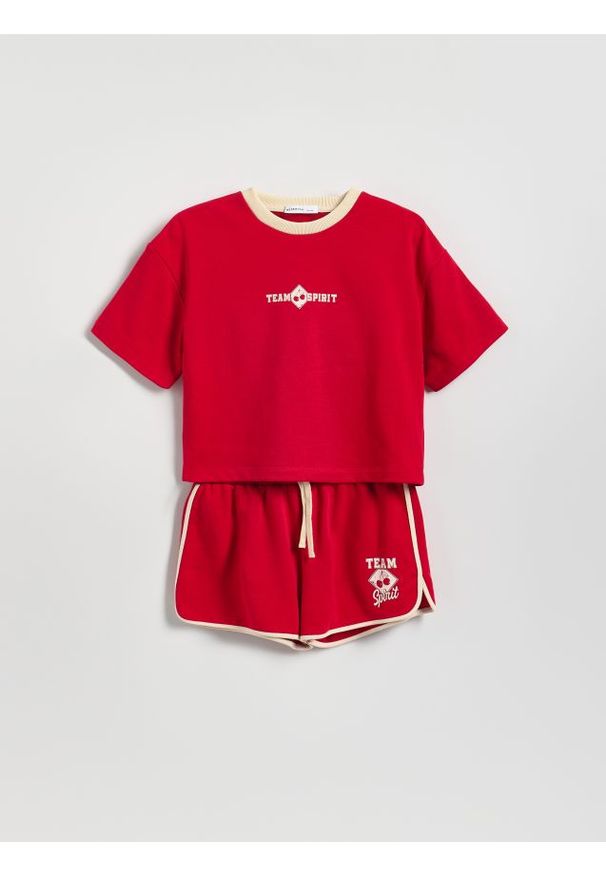 Reserved - Komplet z kontrastowymi wstawkami - czerwony. Kolor: czerwony. Materiał: bawełna