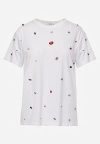 Renee - Biały T-shirt z Cyrkoniami w Różnych Kolorach Varcia. Okazja: na co dzień. Kolor: biały. Materiał: jeans. Styl: elegancki, casual #7