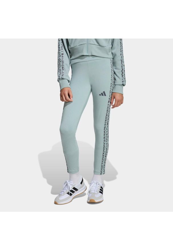 Adidas - Legginsy fitness dla dzieci ADIDAS. Okazja: na uczelnię. Kolor: zielony. Materiał: bawełna, materiał. Styl: sportowy