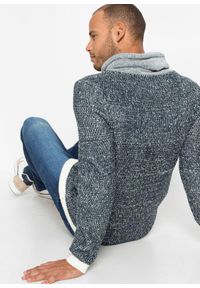 bonprix - Sweter z szalowym kołnierzem i kontrastowymi elementami. Kolor: niebieski #2