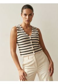 Sinsay - Bawełniana kamizelka w paski - czarny. Kolor: czarny. Materiał: bawełna. Wzór: paski