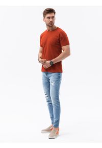 Ombre Clothing - T-shirt męski bez nadruku - ceglasty - Rozmiar: XXL. Kolor: czerwony. Materiał: tkanina, poliester, bawełna. Styl: klasyczny
