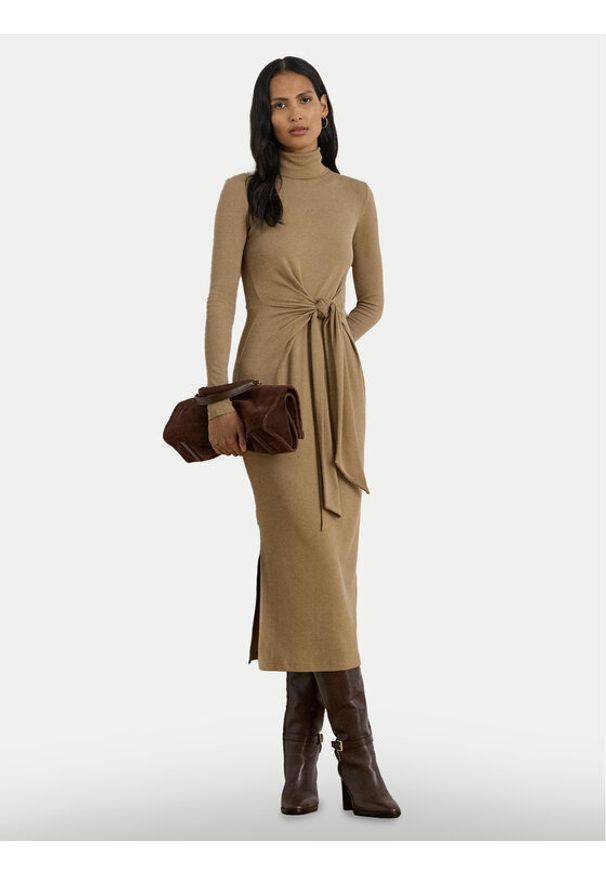 Lauren Ralph Lauren - LAUREN RALPH LAUREN Sukienka dzianinowa 200980028003 Beżowy Slim Fit. Kolor: beżowy. Materiał: dzianina, bawełna