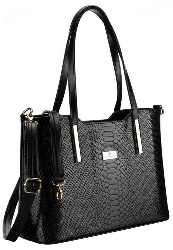 Klasyczna shopperka czarna croco Peterson PTN T001-BLACK T-2. Kolor: czarny. Wzór: aplikacja. Materiał: skórzane. Styl: klasyczny
