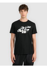 4f - 4F T-shirt regular z nadrukiem męski - czarny S. Okazja: na co dzień. Kolor: czarny. Materiał: dzianina, materiał, bawełna. Wzór: nadruk. Styl: casual #1