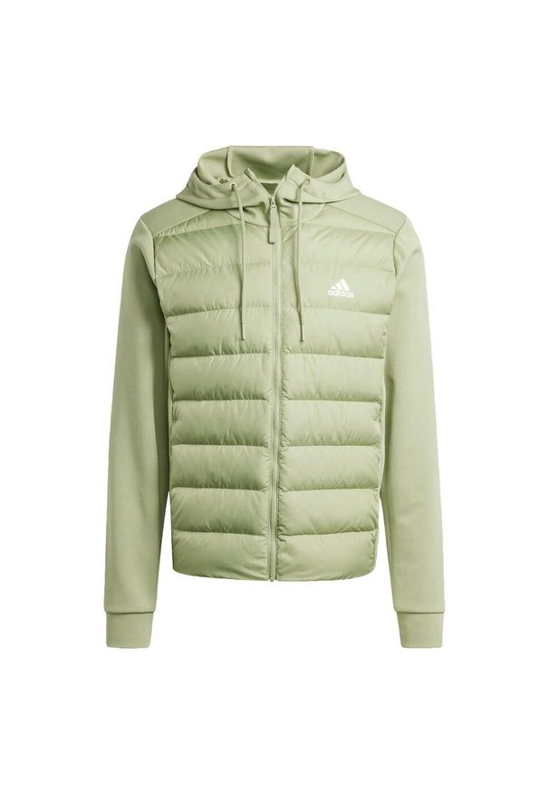 Adidas - Kurtka Essentials Hybrid Dow Hooded. Kolor: zielony. Materiał: materiał