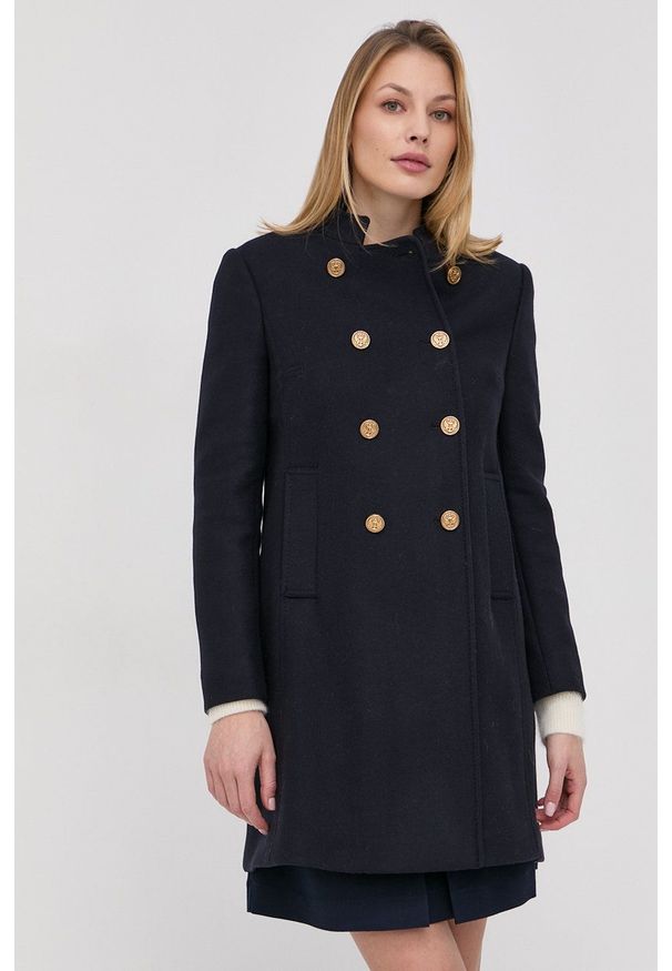 Red Valentino Płaszcz wełniany kolor granatowy przejściowy dwurzędowy. Okazja: na co dzień. Kolor: niebieski. Materiał: wełna. Wzór: gładki. Styl: casual
