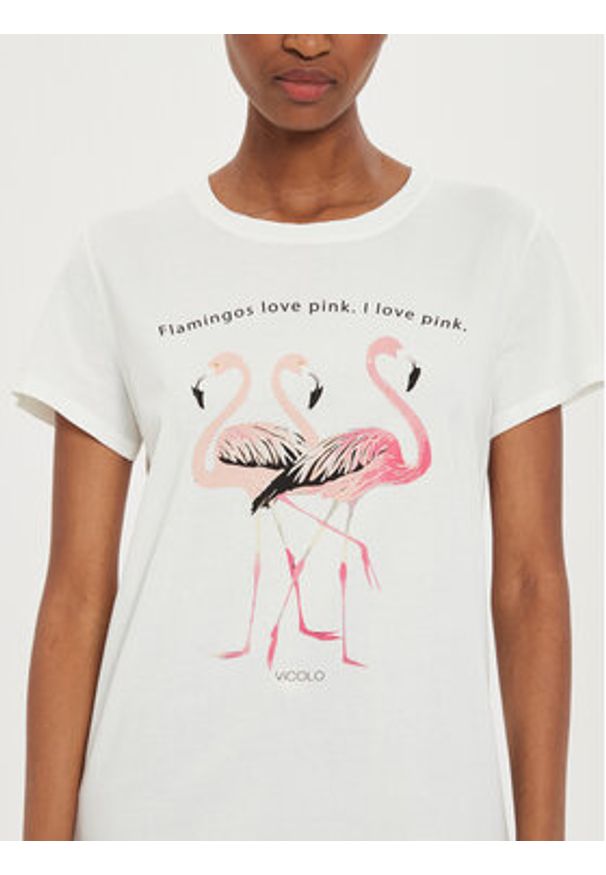 ViCOLO T-Shirt RB0910 Écru Regular Fit. Materiał: bawełna