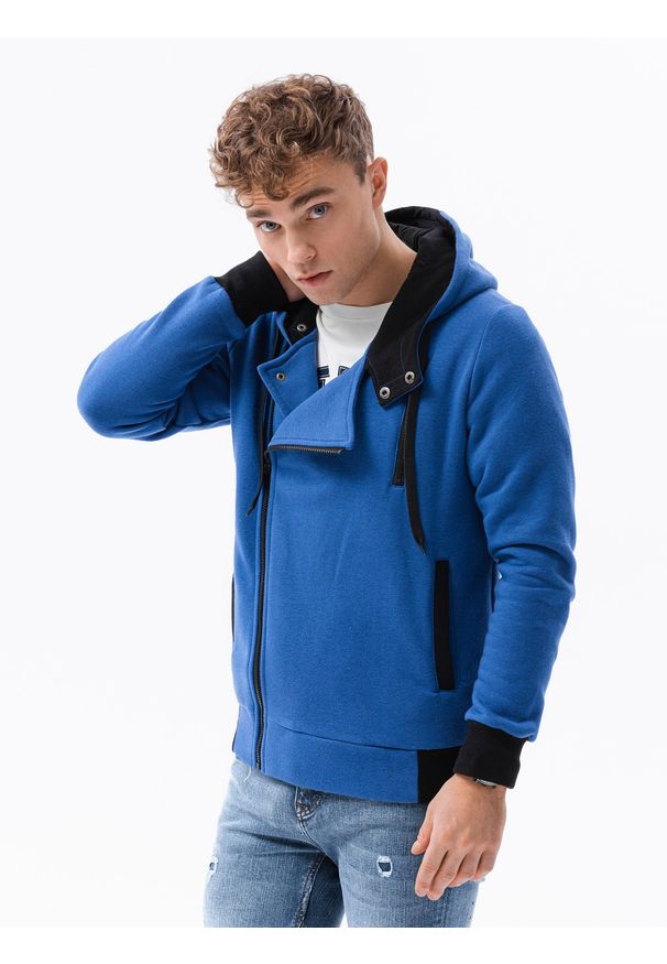 Ombre Clothing - Bluza męska rozpinana z kapturem B297 - niebieska - XXL. Typ kołnierza: kaptur. Kolor: niebieski. Materiał: dzianina, poliester, bawełna