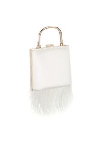 Kazar - Biała torebka puzderko z piórami. Kolor: biały. Wzór: aplikacja. Materiał: zdobione. Styl: elegancki, wizytowy. Rodzaj torebki: na ramię #2