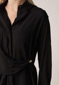 Born2be - Czarny Wiskozowy Komplet Asymetryczna Koszula i Spodnie z Kieszeniami Moneia. Kolor: czarny. Materiał: wiskoza #4
