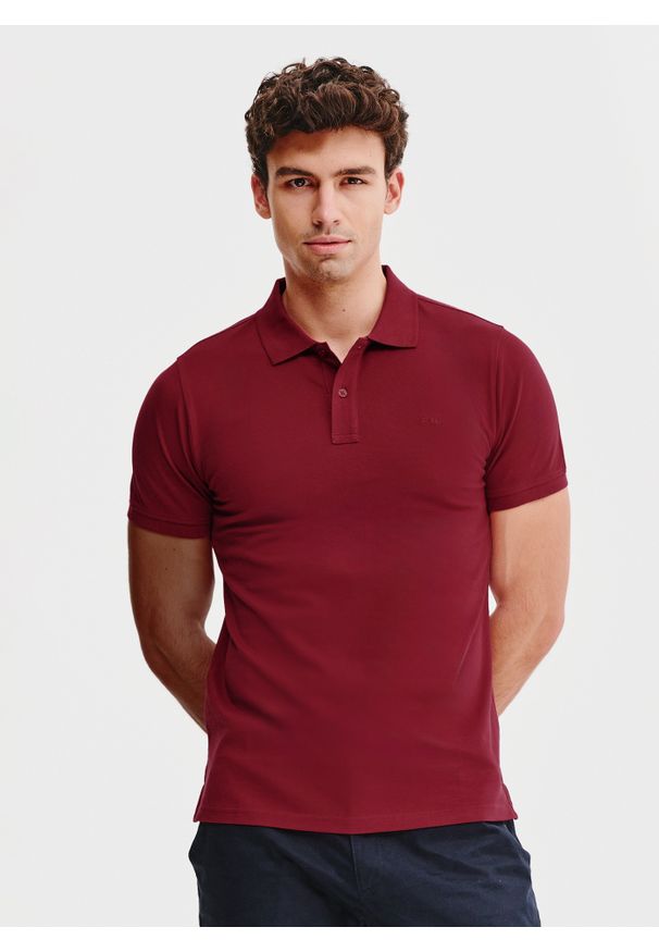 Pako Lorente - PAKO LORENTE – Gładki t-shirt polo w bordowym kolorze. Okazja: na co dzień. Typ kołnierza: polo. Kolor: biały, czerwony. Materiał: bawełna. Wzór: gładki. Styl: casual