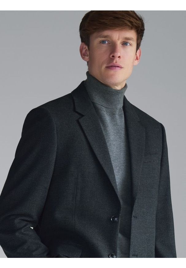 Reserved - Marynarka regular fit z wiskozą - ciemnoszary. Kolor: szary. Materiał: wiskoza